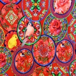 Luksusliku lille- ja linnuornamendiga trikookangas kupongina 150cm x120cm Art.4876