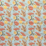 Sügislehtede ja pihlakatega jänes, veniv puuvillasegu kangas, kangakupongi mõõtmed: 150x120cm, 12405