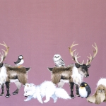 Arktika ja antarktika loomade-lindude mustriga, veniv puuvillasegu kangas, Stenzo, Art.12207 